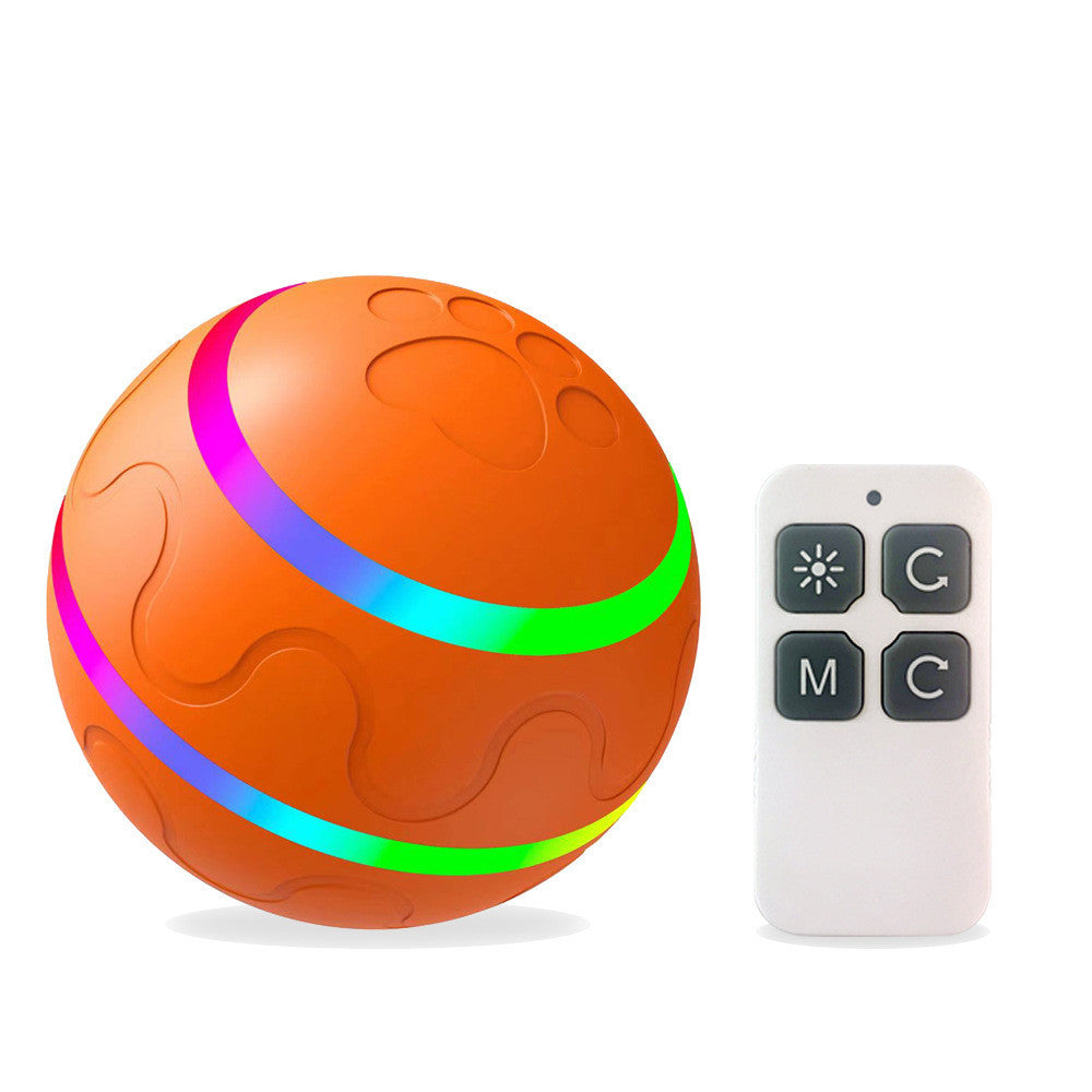 Automatic cat toy ball USB rechargeable in orange with remote control for interactive pet play