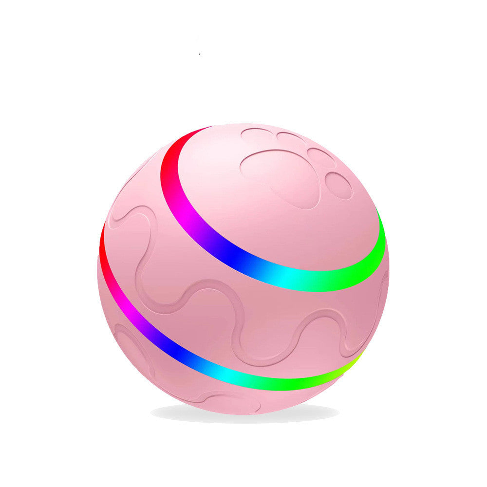 Pink automatic cat toy ball USB rechargeable with colorful LED lights from Pet Pleasers Shop