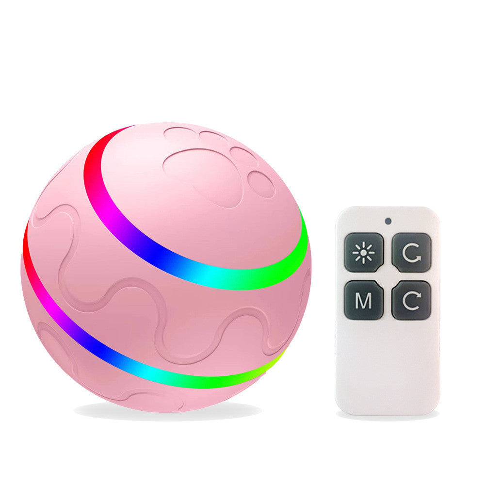 Pink automatic cat toy ball USB rechargeable with colorful LED lights and remote control from Pet Pleasers Shop