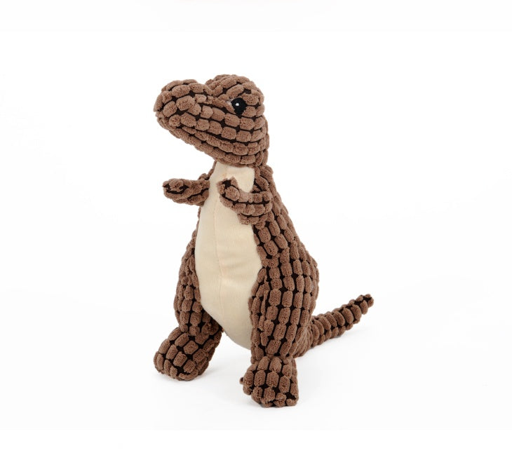 Brown textured dinosaur dog toy for large dogs with soft beige belly from Pet Pleasers Shop