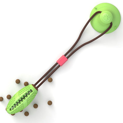Pet Pleasers Shop green interactive dog suction cup toy with chewable ball and elastic cords